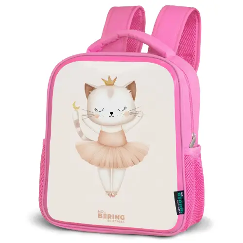 Ballerina kitten in beige kleuren Kinderrugzak - Roze middel -schuin