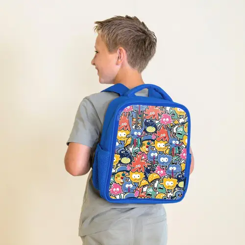Beestjes met Grote Oogjes Kinderrugzak - Blauw middel -sfeer2