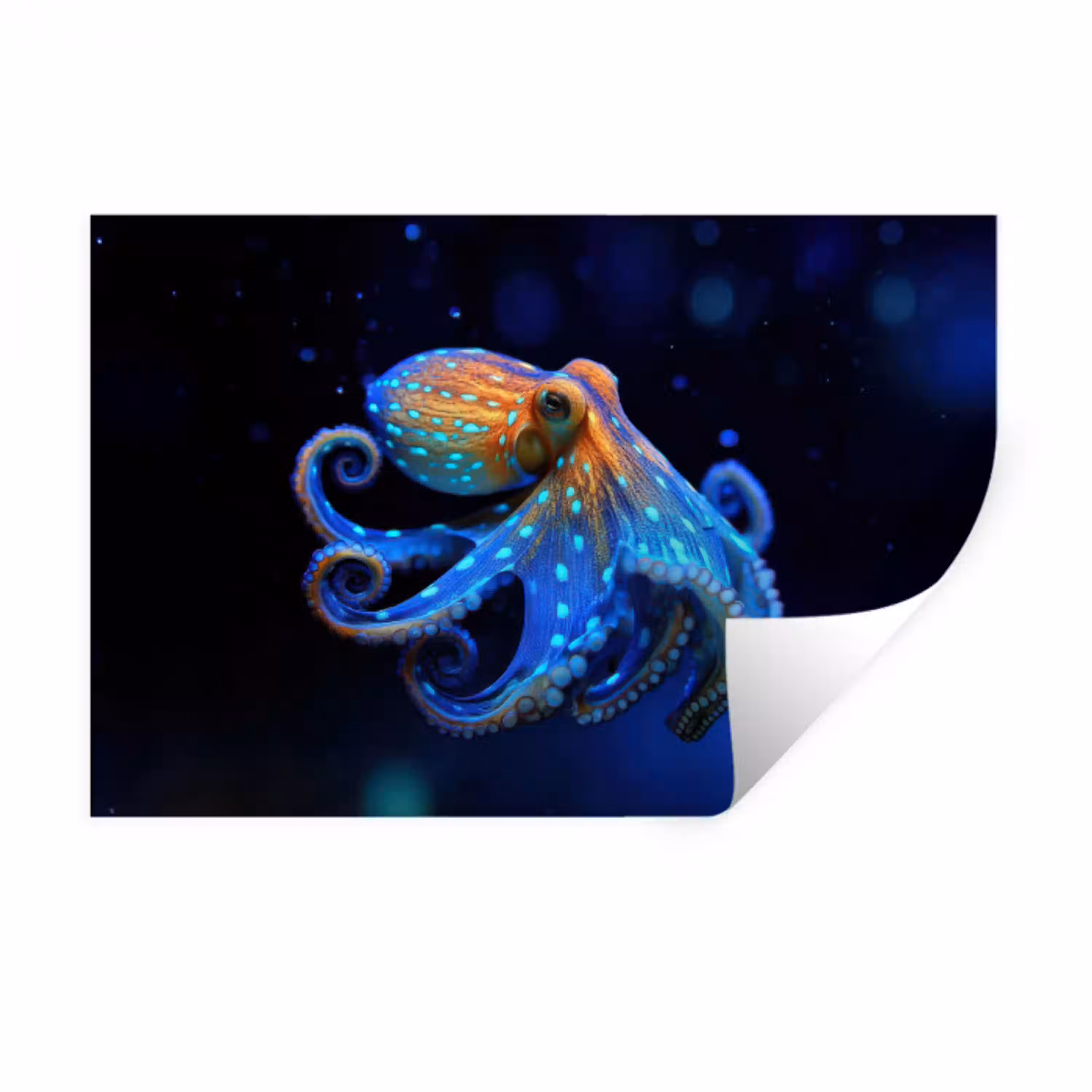 Octopus - Stippen - Blauw - Zee Muursticker klein -3d