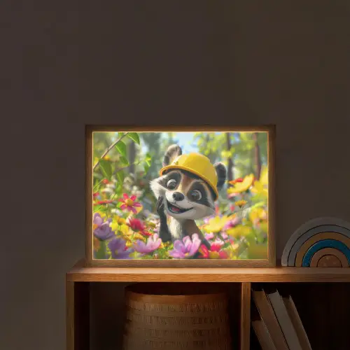 Wasbeer  - Natuur - Bloemen - Bouwhelm Light Box met batterij (Wandlamp kind) middel -sfeer1_kind