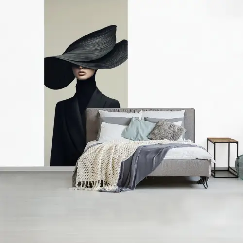 Zwart - Vrouw - Hoed fotobehang vinyl groot -slaapkamer