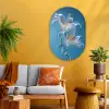 Lelies - Blauw - Glazen Wandcirkel Ovaal Glas middel -sfeer4