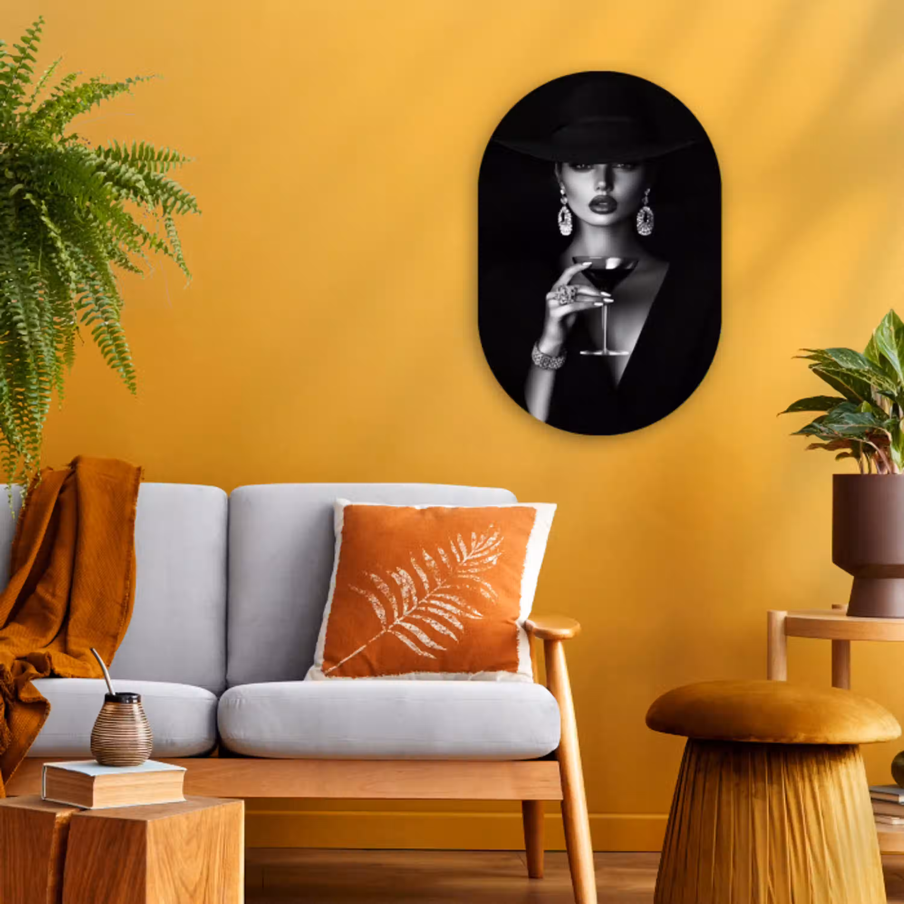 Vrouw - Cocktail - Chic Wandcirkel Ovaal Forex klein -sfeer4