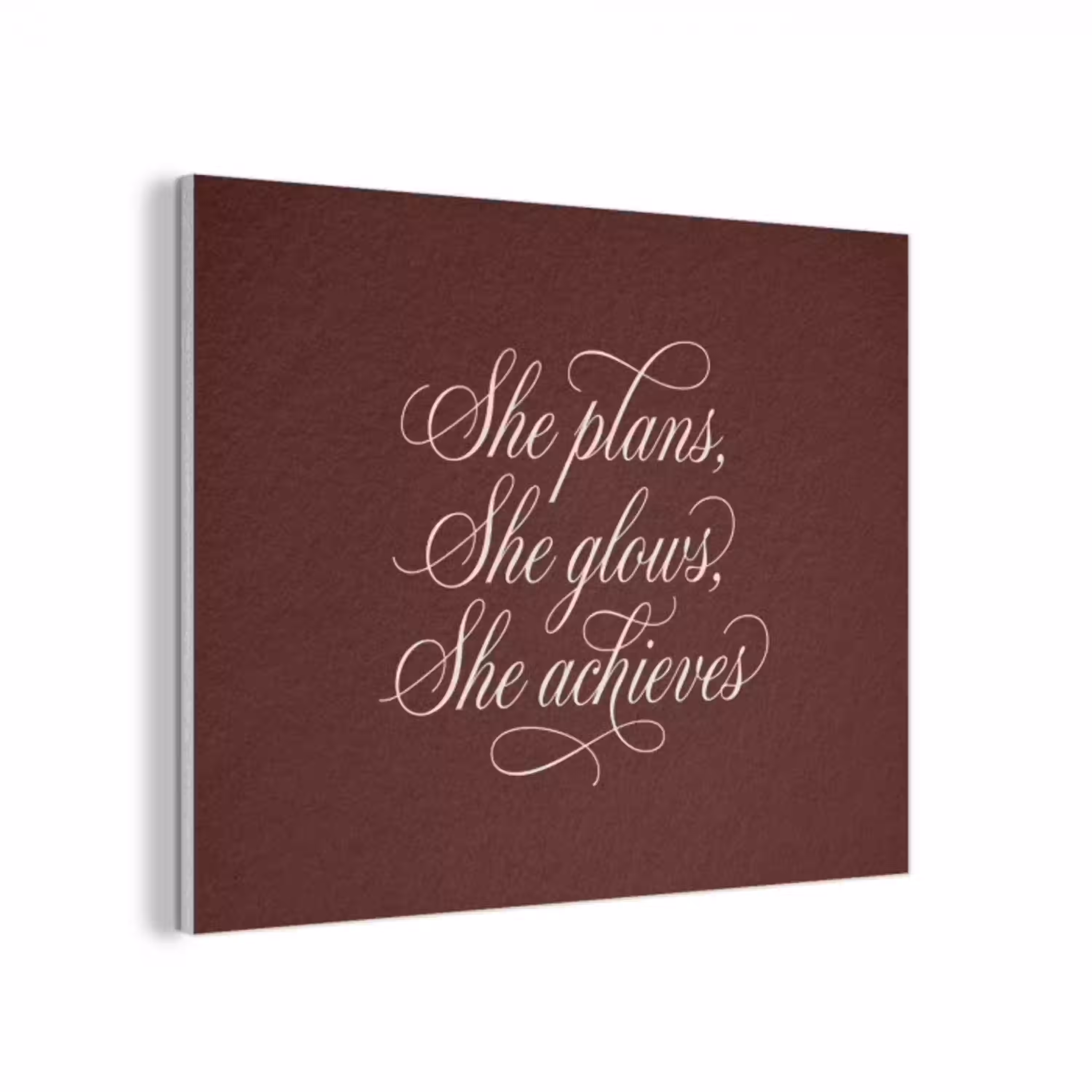 She plans she glows she achieves - Rood - Cursief PET vilt klein -3d