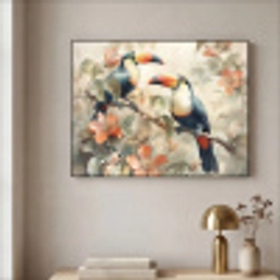 Toekan - Vogels - Bloemen - Tak Textielframe zwart klein -sfeer2