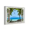 Doorkijk - Boom - Zee - Palmboom - Heuvels - Strand - Blauw aluminium wit klein -3d