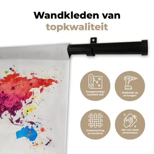 Wereldkaart - Graffiti - Kleurrijk Wandkleed katoen klein -sfeer2