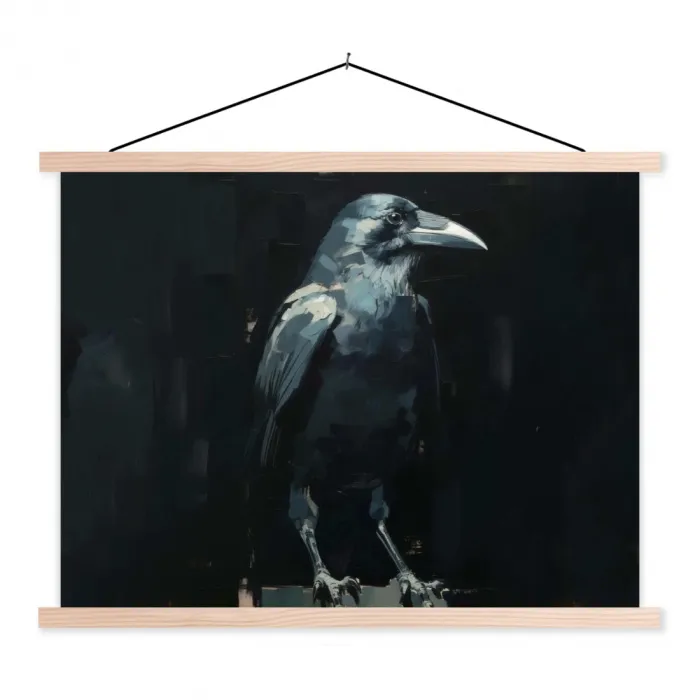 Raaf - Vogels - Zwart textielposter latten blank klein -3d