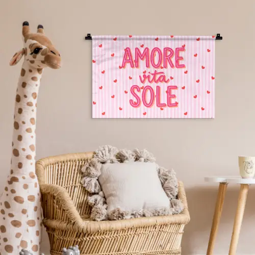 Amore vita sole - Roze - Hartjes Wandkleed katoen klein -wsfeer5_kind