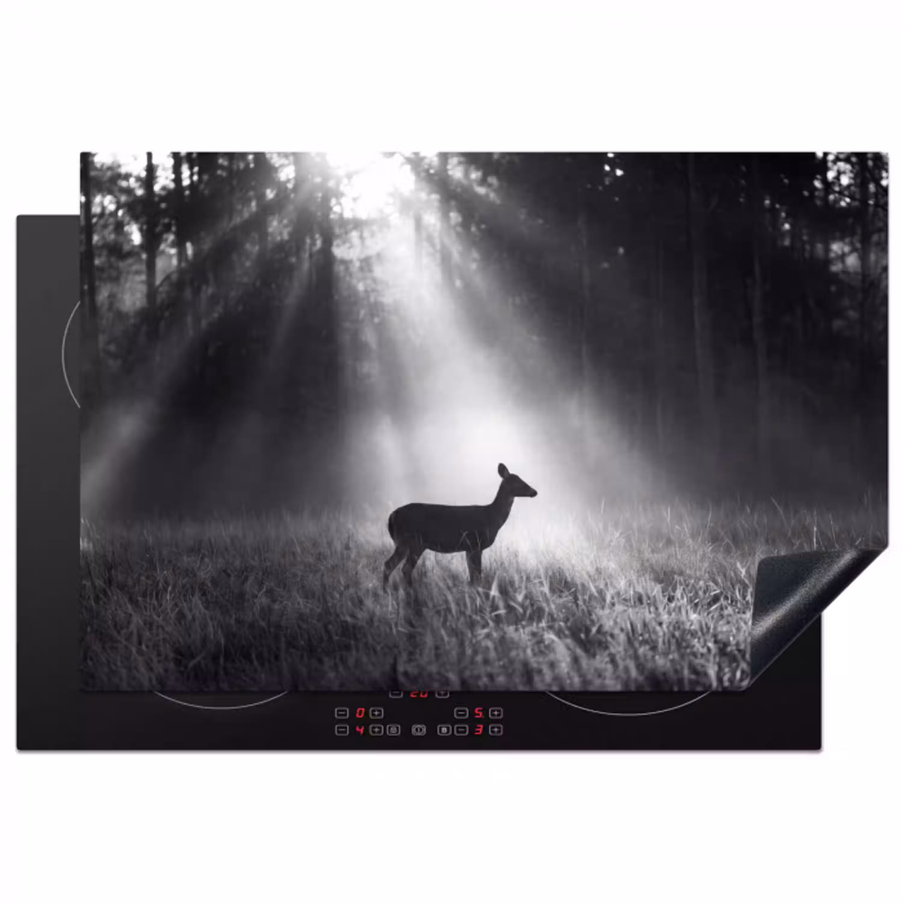 Hert - Bos - Zonnestralen - Zwart-wit - Natuur Inductie beschermer vinyl 3mm klein -3d