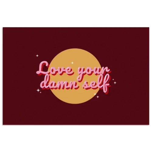 love your damn self - Cirkel - Glitter - Rood poster papier klein -3d