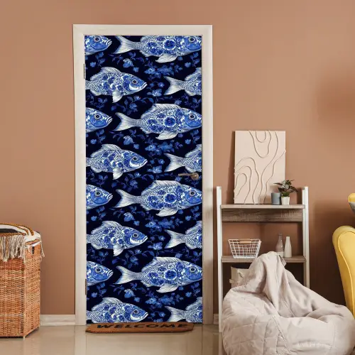 Vissen - Bloemen - Blauw deurposter klein 289 -sfeer1