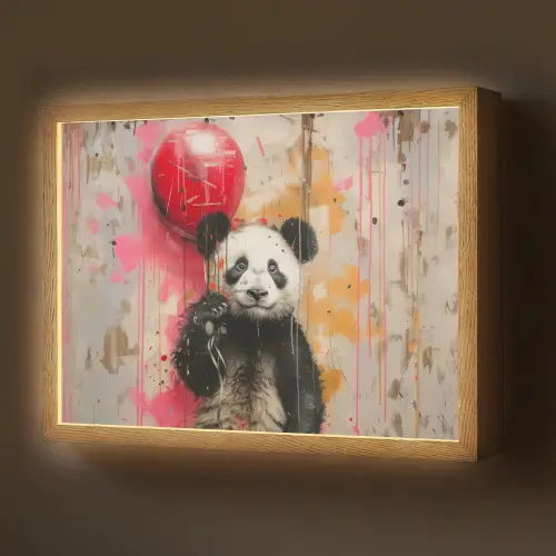 Graffiti - Panda - Ballon - Street art - Dier Light Box met batterij (Wandlamp) middel -z3d_website