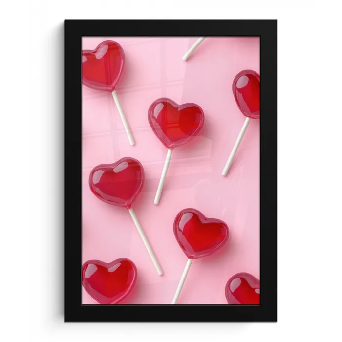 Lollies - Hartjes - Roze fotolijst zwart zonder passe partout klein -3d