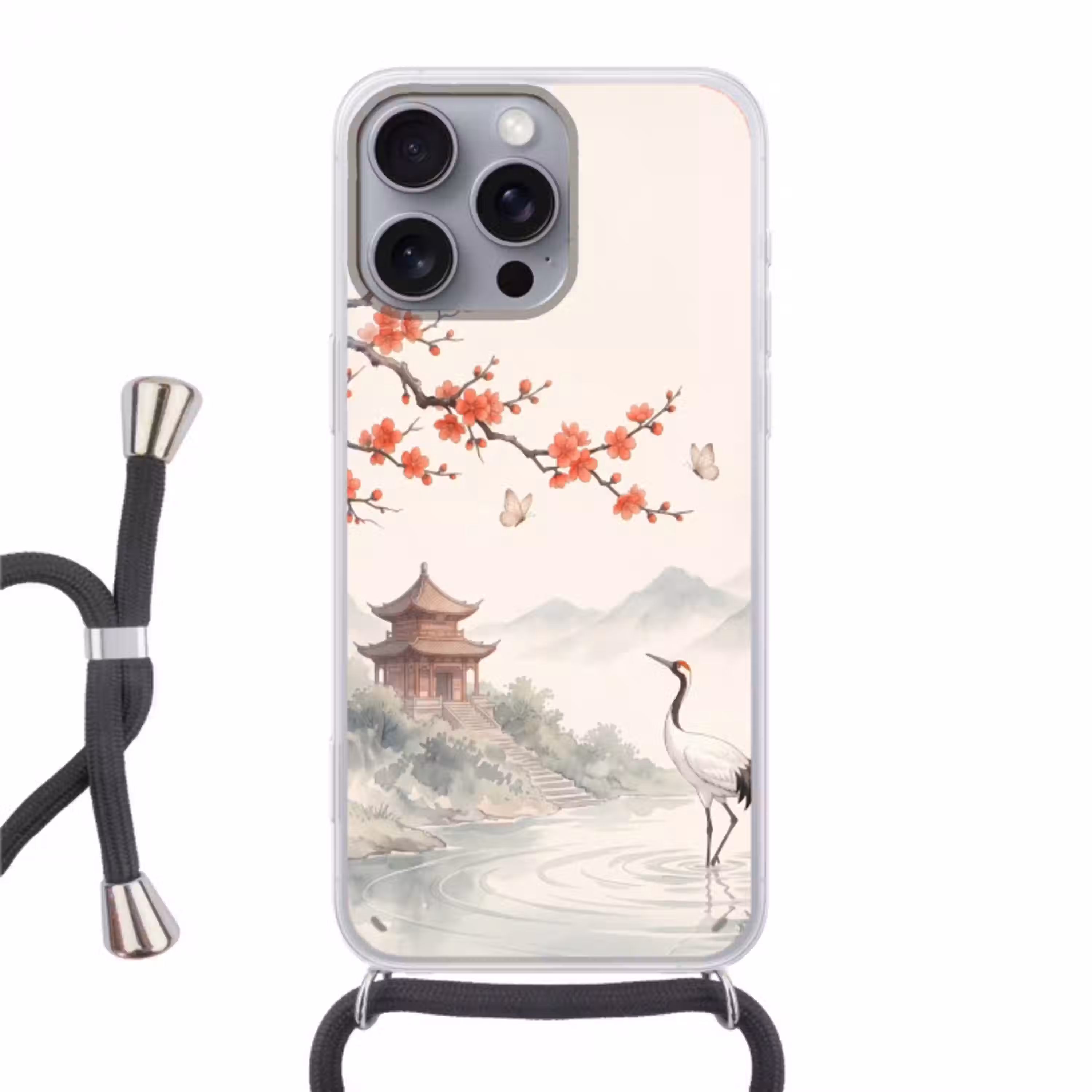Kraanvogel - Azië - Klassiek Hoesje iPhone 16 Pro Max met koord klein -3d