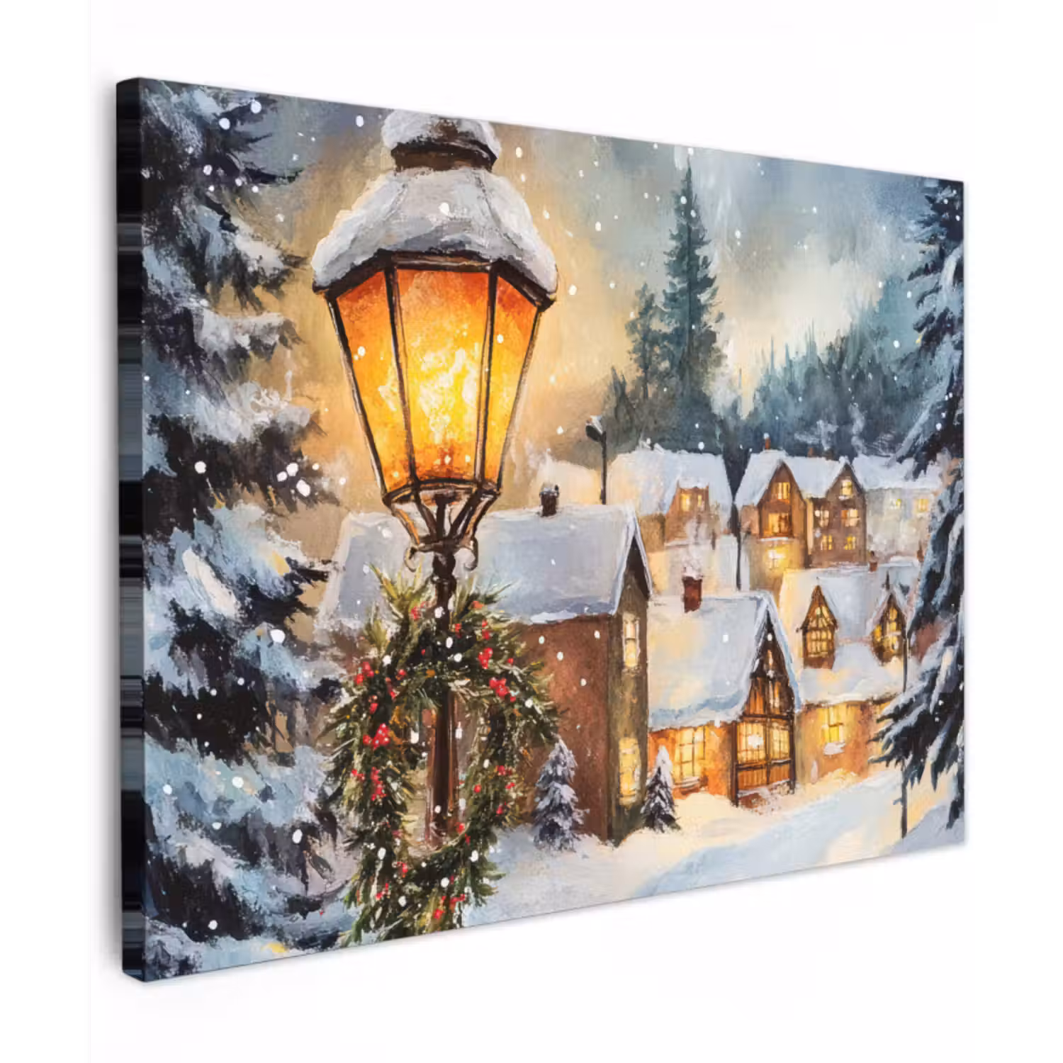 Canvas schilderij - Kerstdorp - Huizen - Sneeuw - Kerst