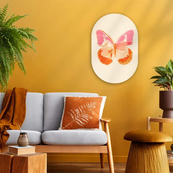 Oranje - Vlinder - Minimalistisch Wandcirkel Ovaal Forex klein -sfeer4