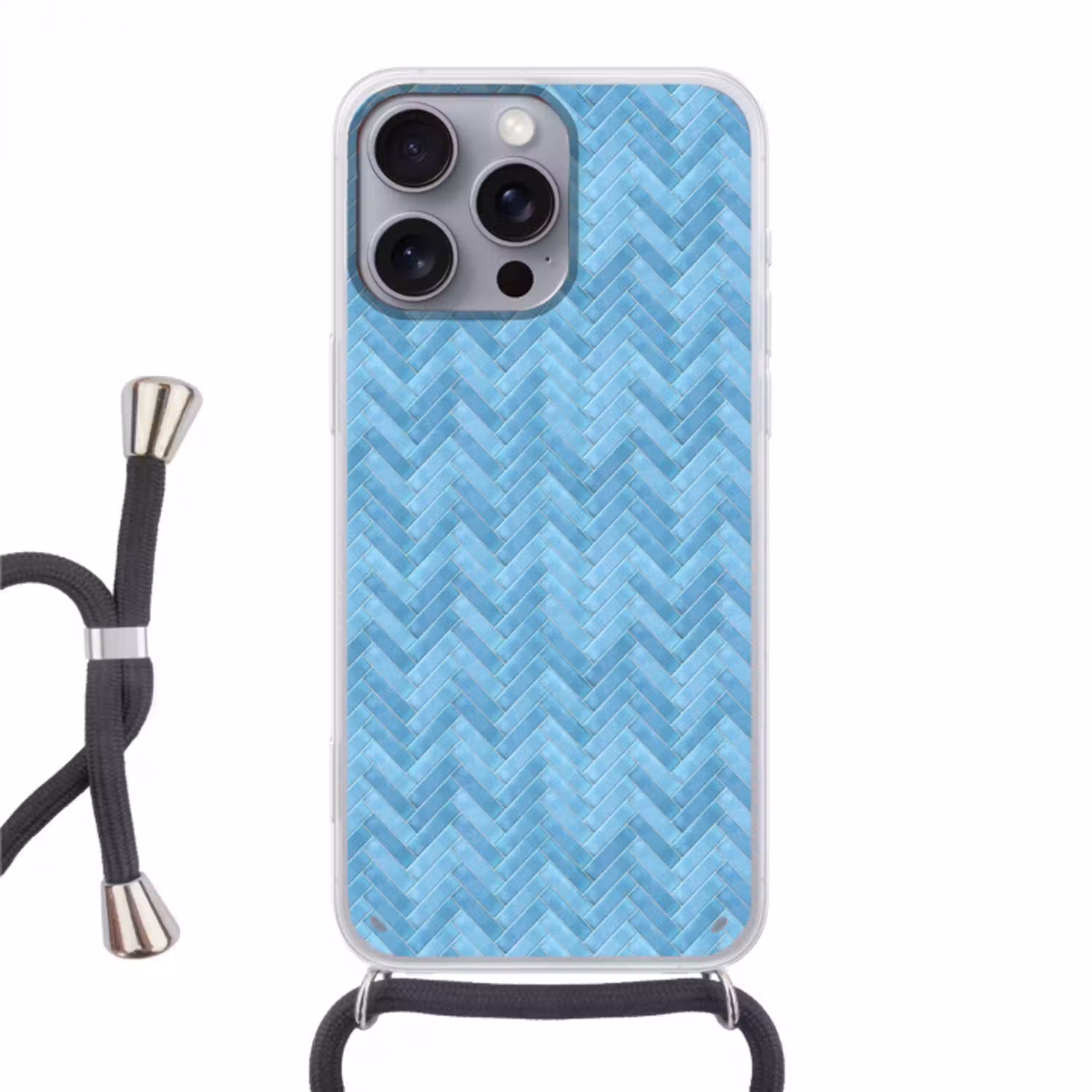 Visgraat - Wandtegel - Lichtblauw Hoesje iPhone 16 Pro Max met koord klein 804 -3d