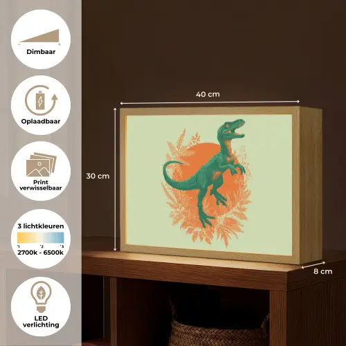Dinosaurus - Groen - Planten - Cirkel Light Box met batterij (Wandlamp kind) middel -USP_websiteoverzichtNL