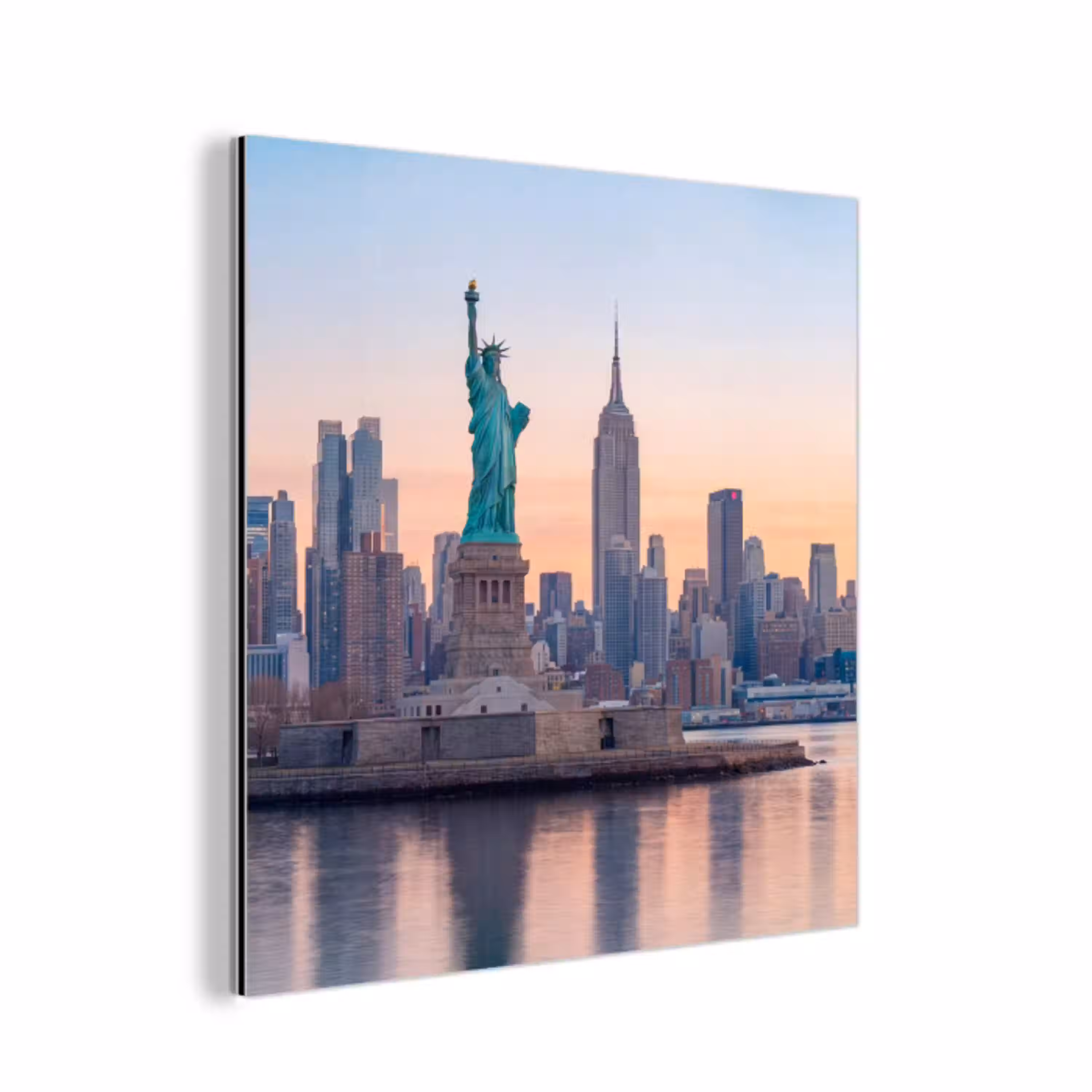 Vrijheidsbeeld - New York - Zonsopgang - Stad - Architectuur aluminium wit klein -3d