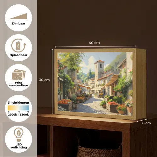Dorp - Zon - Kraampjes - Huizen Light Box met batterij (Wandlamp) middel -USP_websiteoverzichtNL