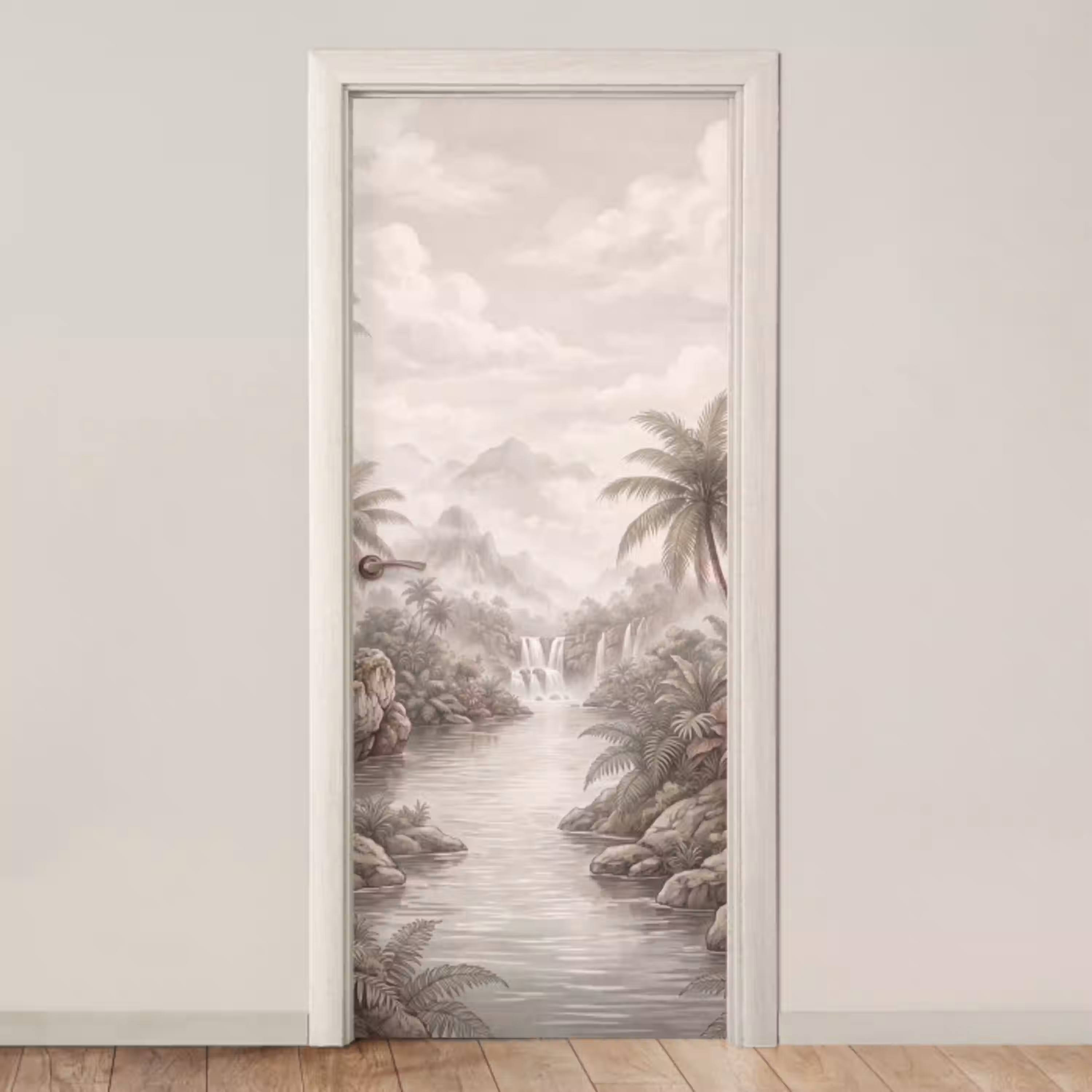 Jungle - Watervallen - Tropisch - Illustratie deurposter klein -3d_beige