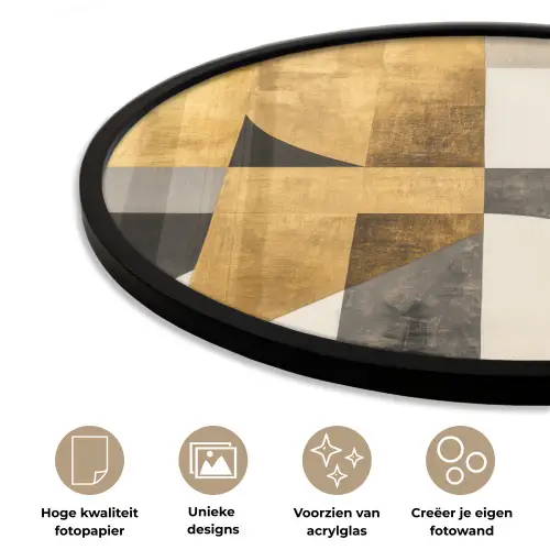 Abstract - Goud - Grijs - Vormen - Geometrisch Fotolijst rond zonder passe partout klein -closeup_NL