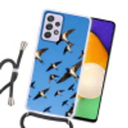 Zwaluwen - Vliegen - Blauw Hoesje Samsung Galaxy A52 5G met koord klein -sfeer1