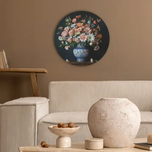 Hout - Vaas - Kleuren - Bloemen Akoestische PET Vilt - Rond klein -sfeer1