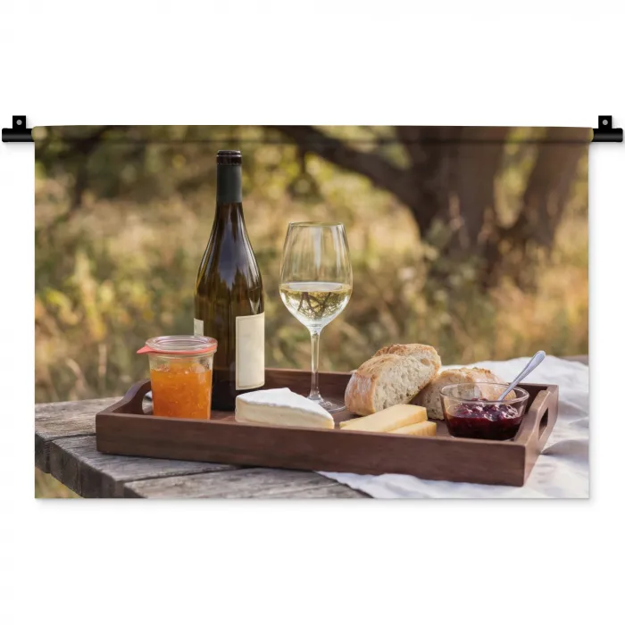 Picknick - Wijn - Kaasplankje Wandkleed katoen klein -zz3d