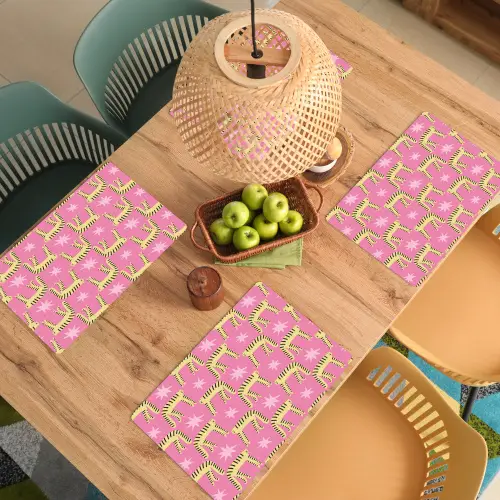 Langbenige -Tijgerkatten - Roze - Sterren Placemat vinyl groot 368 -zzsfeer5_Kitchenyeah-website