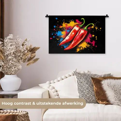 Peper - Graffiti - Verf - Abstract - Modern - Kleurrijk Wandkleed katoen klein -sfeer1