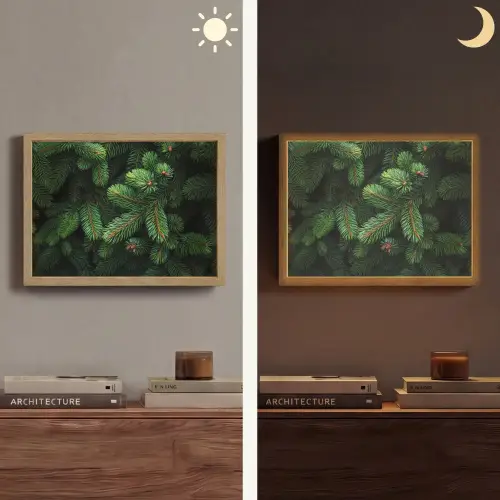 Sparrentakken - Knoppen - Naalden - Groen Light Box met batterij (Wandlamp) middel -sfeer3
