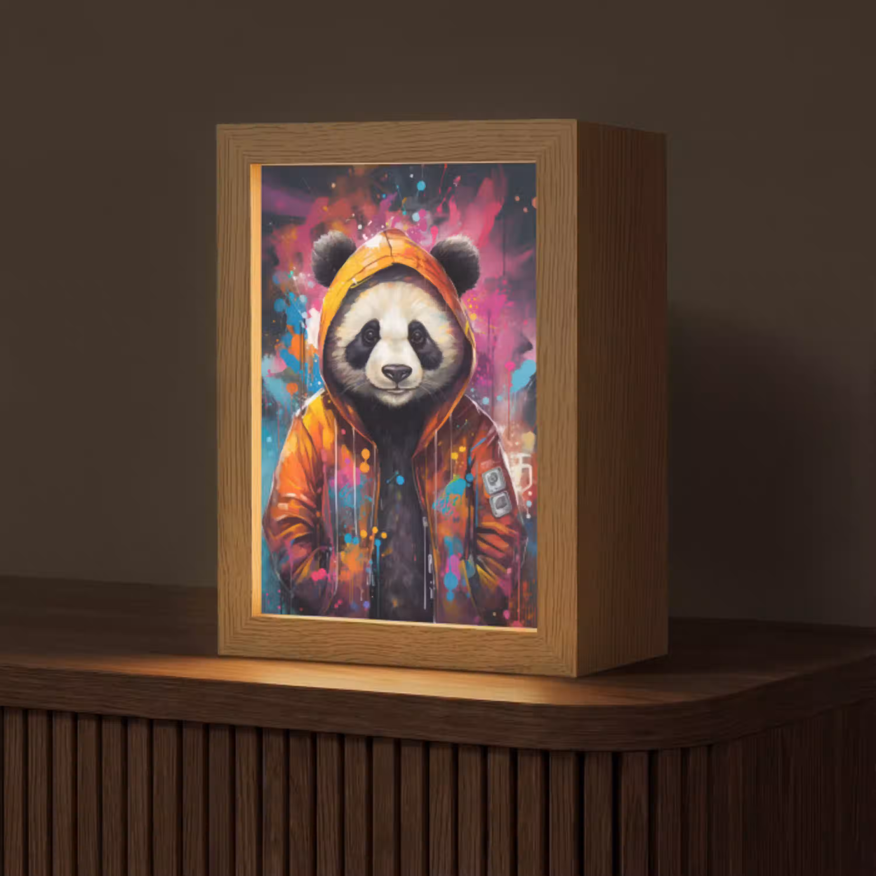 Panda - Jas - Graffiti - Oranje Light Box met kabel (Tafellamp) klein -z3d_website