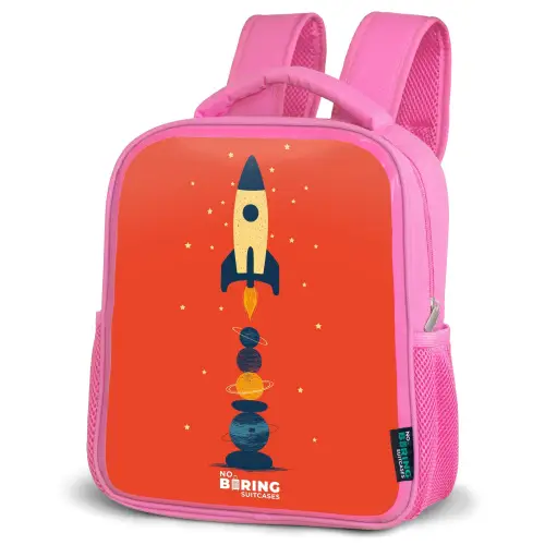 Raket - Sterren - Planeten Kinderrugzak - Roze middel -schuin