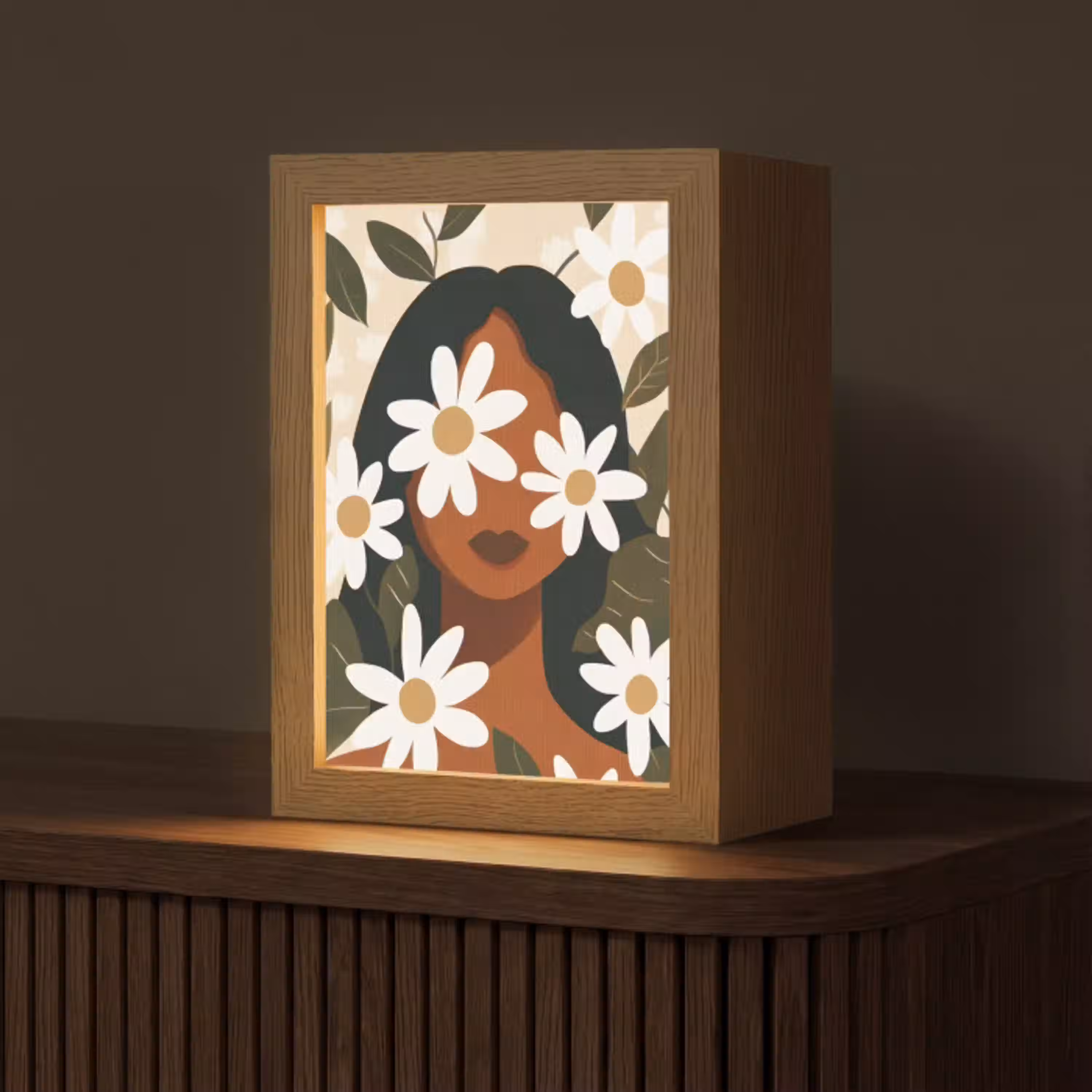 Illustratie - Vrouw - Madeliefjes - Wit Light Box met kabel (Tafellamp) klein -z3d_website