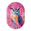 Uil - Roze - Blauw - Verf - Abstract Wandcirkel Ovaal Glas middel -3d