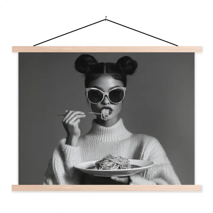 Vrouw - Pasta - Zonnebril textielposter latten blank klein -3d