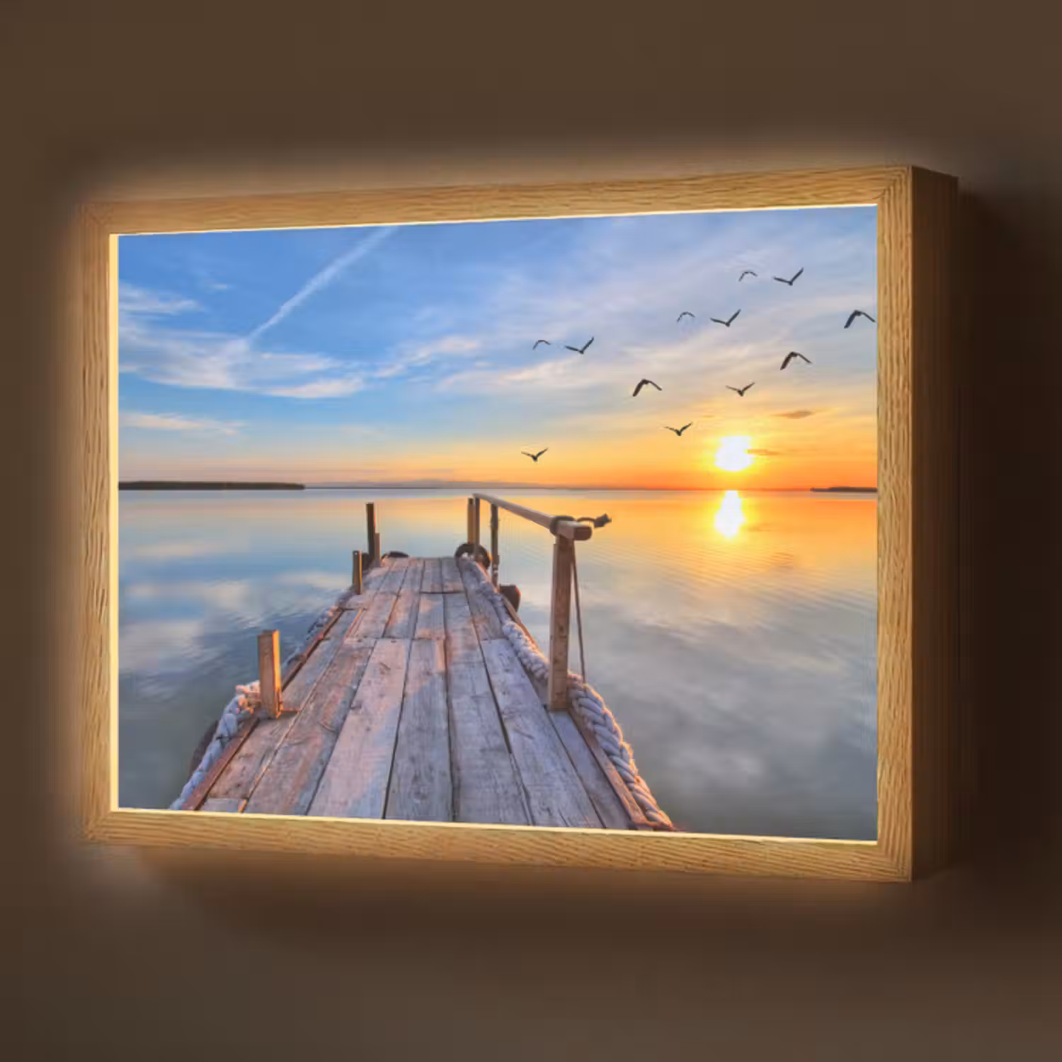 Lightbox - Wandlamp - Water - Steiger - Vogels - Zonsondergang - Horizon