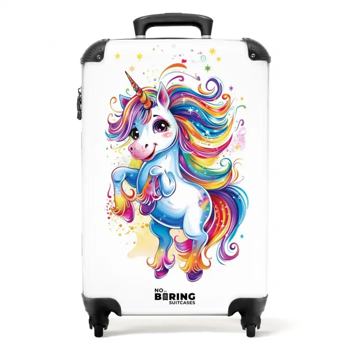 Steigerende Eenhoorn met Regenboogmanen Koffer - NBS - Handbagage middel -productfoto_recht