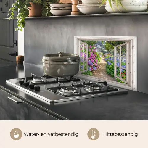 Hortensia - Doorkijk - Bloemen - Zomer - Paars - Pad keuken achterwand spatscherm klein -usp_NL