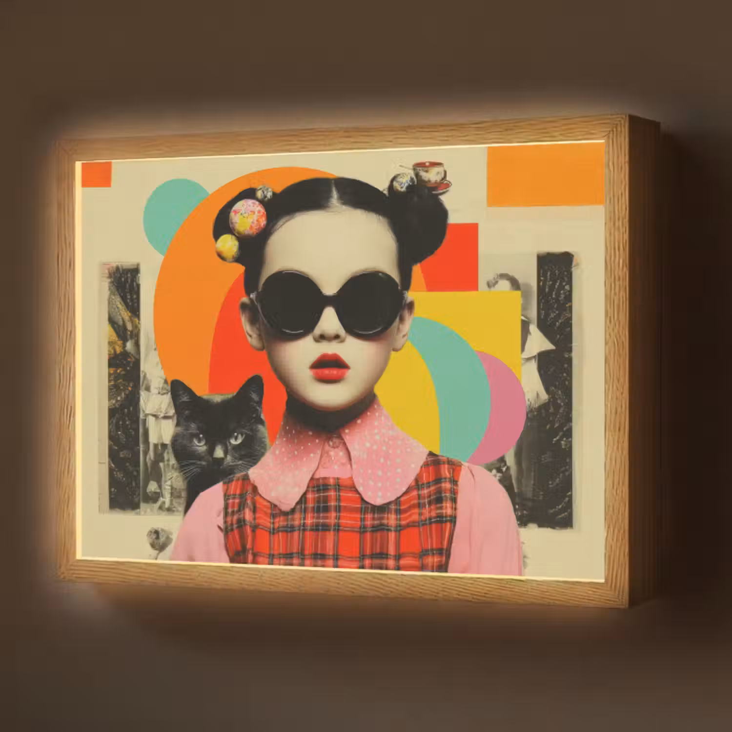 Lightbox - Wandlamp - Meisje - Zonnebril - Kat - Retro