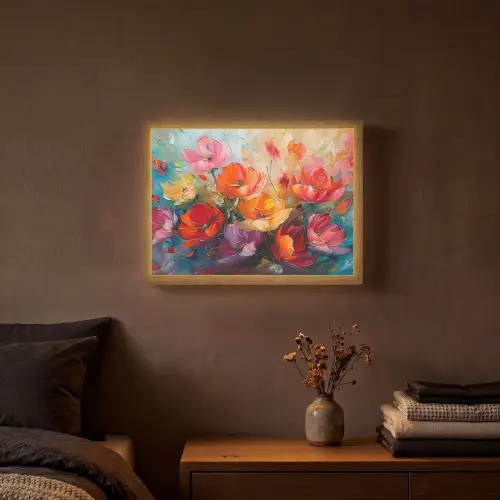 Bloemen - Kleurrijk - Verf - Abstract - Kunst Light Box met batterij (Wandlamp) middel -sfeer4