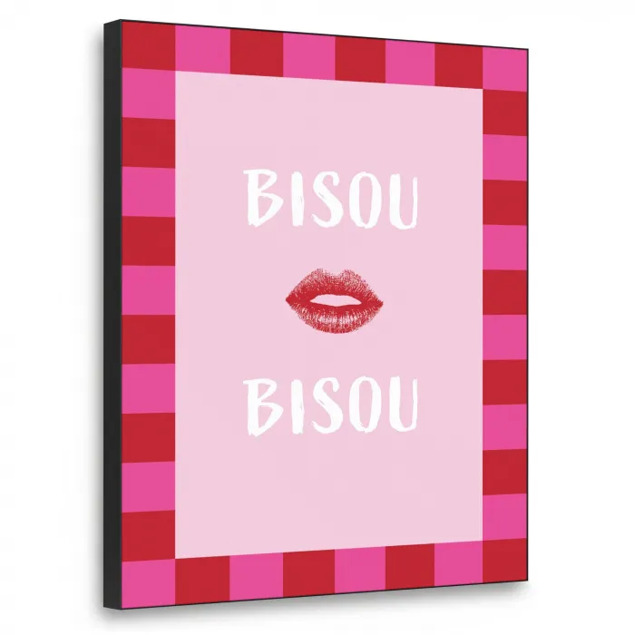 Kiss - Roze - Frans - Valentijn Textielframe zwart klein -3d