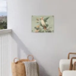 Gele kuifkaketoe - paradijsvogelbloemen - Groen tuinposter los doek klein -sfeer8