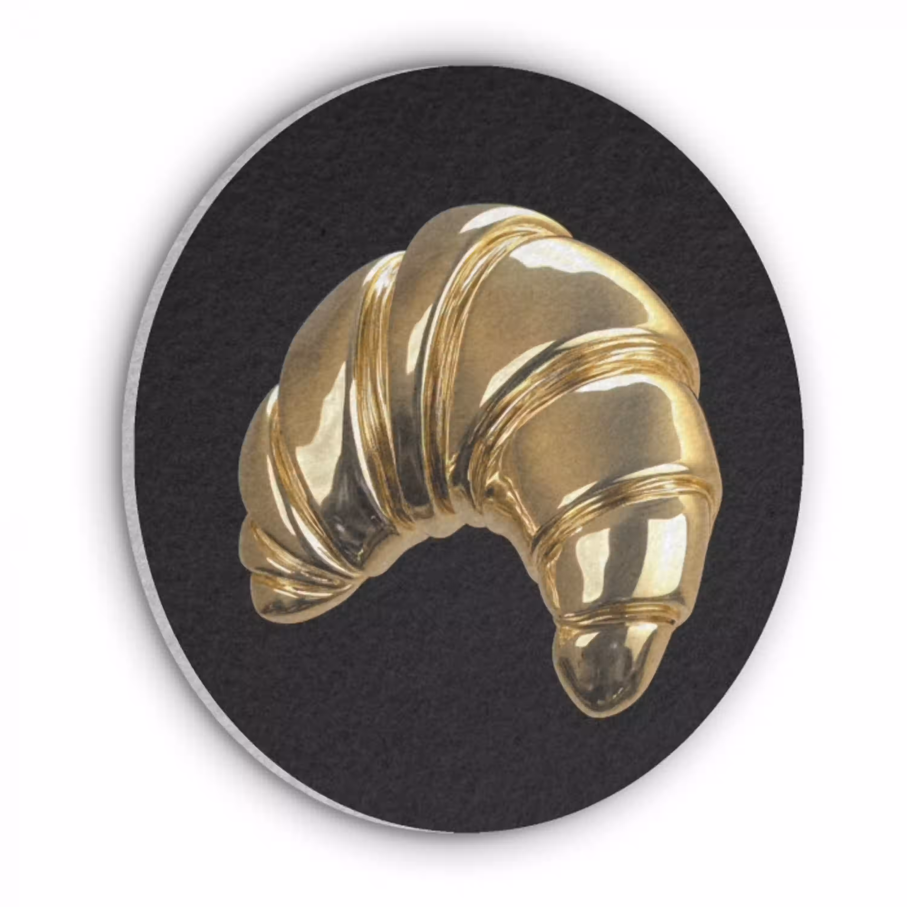 Croissant - Brood - Goud - Zwart Akoestische PET Vilt - Rond klein -3d