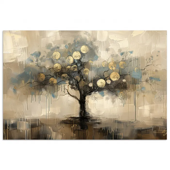 Beige - Abstract - Boom - Goud poster papier klein -3d