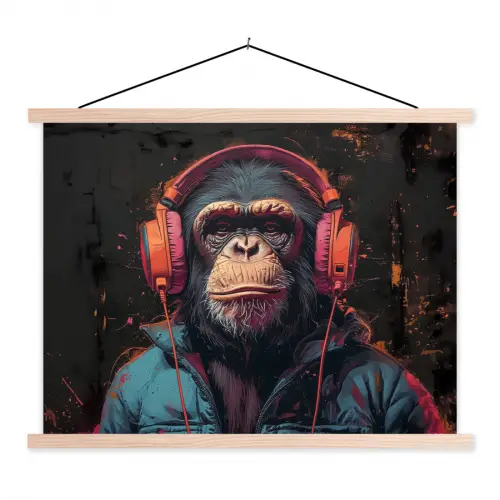 Graffiti - Chimpansee - Koptelefoon - Aap textielposter latten blank klein -3d