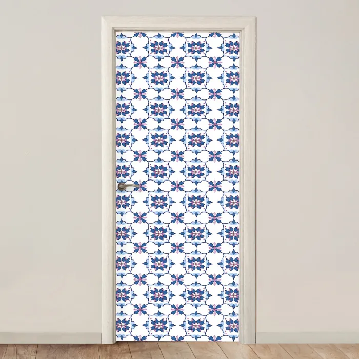 Modern - Patroon - Blauw - Roze deurposter klein 289 -3d_beige