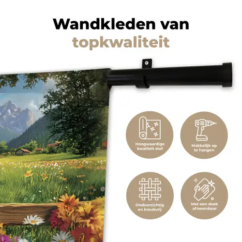 Ezels - Bloemen - Zomers Wandkleed katoen klein -sfeer2